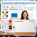 Dry Erase Calendar Whiteboard, 24" x 18" Magnetic Whiteboard Cork Board Combo, Reusable Monthly Planner with 8 Markers, Eraser, Magnets and Pushpins, Hanging Dry Erase Board for Home, School - White
