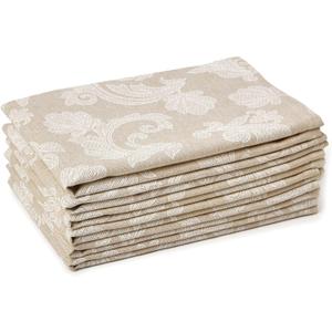 Encasa XO Beige Cloth Napkins Set of 6, 18x18 in | Floral Jacquard Homespun Cotton Dinner Napkins | Washable & Reusable Wedding Napkins for Holiday Dining, Parties, & Everyday Table Dcor