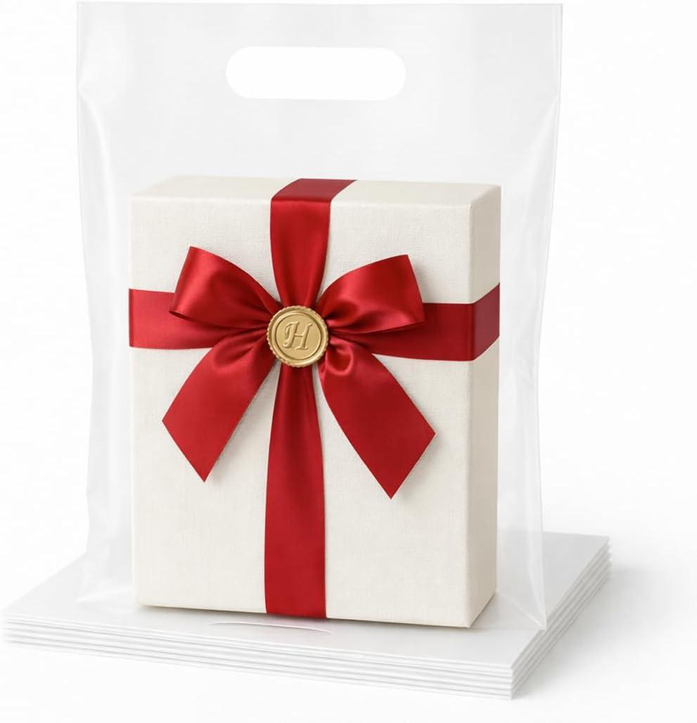 100PCS Clear Plastic Bags with Handles 9"x12" Shopping Bags, Small Plastic Gift Bag for Retail, Merchandise, Boutiques, and Small Business Packaging