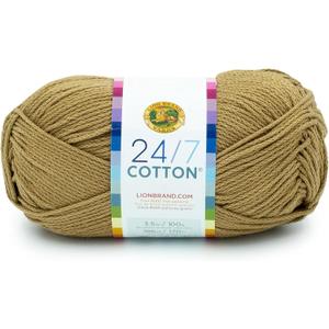 Lion Brand Yarn Lightweight 24/7 Cotton Yarn for Knitting, Crocheting, and Crafts, Hay Bale, 1 Pack
