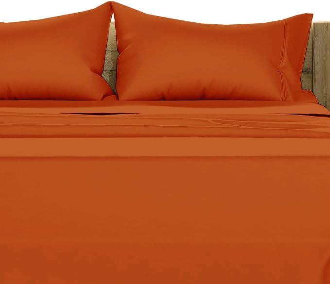 Linens Limited 4 Piece Sheet Set Queen Size 100% Egyptian Cotton 1000 Thread Count, Extra Soft, Hotel Luxury Bed Sheets 15" Inch Deep Pockets - Burnt Orange Solid