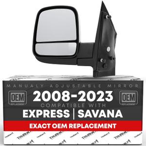 Driver Side Mirror Compatible with 2008-2015 Chevrolet Express & GMC Savana 1500, 2008-2021 Express & Savana 2500 3500, Manual Folding, Dual Glass, Textured Black - OEM 20838065, GM1320395 (Driver Side Mirror)