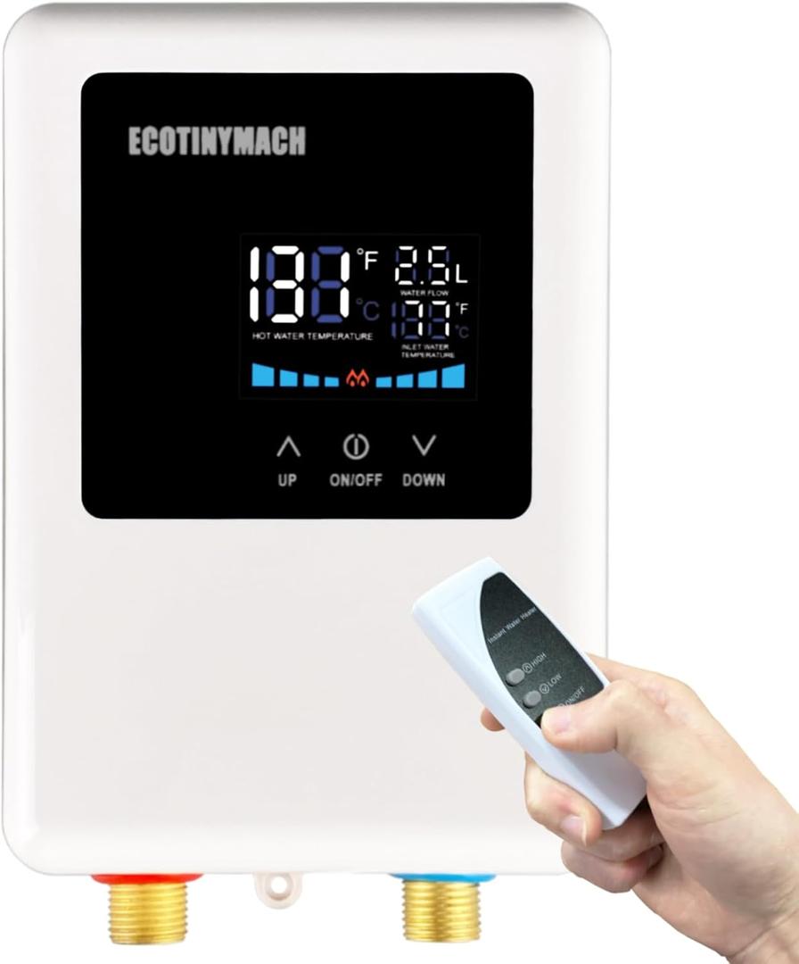 Tankless Water Heater Electric 110V, 5000W Instant Water Heater Under Sink, Conversion Between Fahrenheit and Celsius, Remote Control