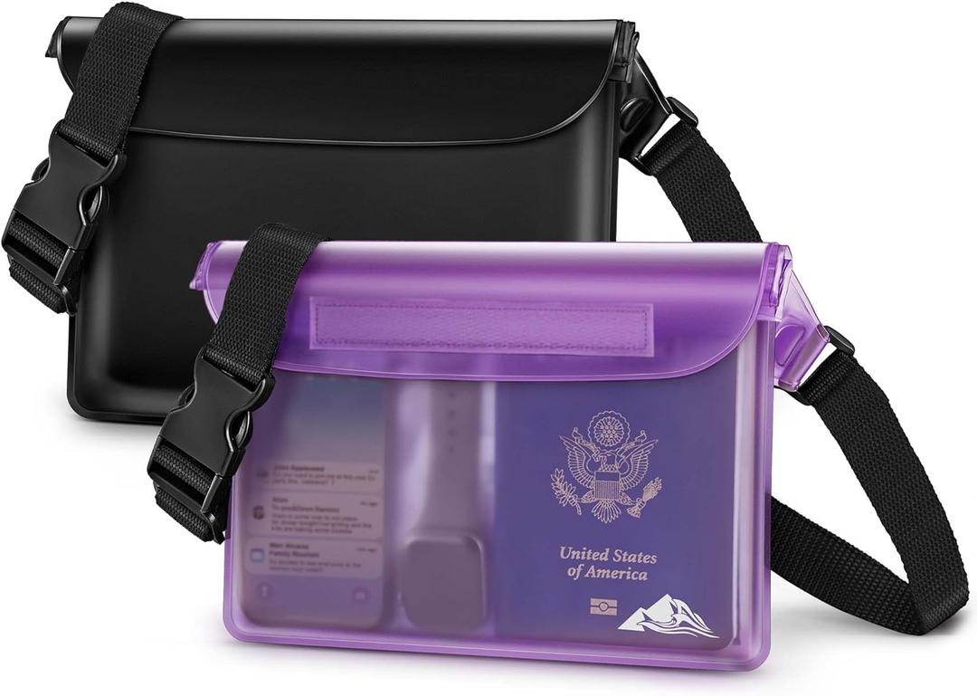 HEETA Waterproof Fanny Pack, Waterproof Pouch Dry Bag 2/3/4 Pack for Phone Passport Purse, Adjustable Waist Strap for Swimming Kayaking Boating Paddle Board Accessories Cruise Beach Camping Essentials (Black & Purple)