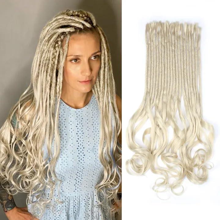 Kraler 20pieces Loose Ends Synthetic Dreadlock Extensions 24inch Blonde Dreads Extensions Curly Ends for Women and Men