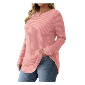 STOLKISS Women Ribbed Sweatshirt Casual Crew Neck Pullover Sweatshirt Loose Soft Long Sleeve Fall Winter Sweaters 2026 (Pink), Small