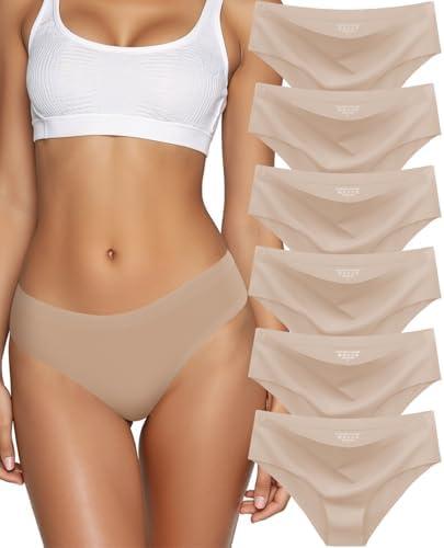 Kiqnsam Seamless Underwear for Women No Show Hipster Bikini Panties Low Rise Cheeky Breathable Soft Invisible Briefs 6 Pack, Small
