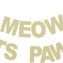 Meow Let's Pawty Banner - Pet Kitten's Birthday Party Backdrops - Pet Cats Party Gold Glitter Paper Photoprops