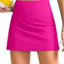 SANTINY Women's High Waisted Swim Skirt with Pocket Tummy Control Tankini Swimsuit Bathing Suit Bottoms for Women (Pink, L)