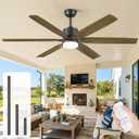 60 Inch Farmhouse Ceiling Fan with Light and Remote Indoor Outdoor Use, 6 Solid Wood Blades, High CFM,Quiet Reversible DC Motor, 3 CCT,3 Downrods, Rustic Ceiling Fans for Bedroom Patio