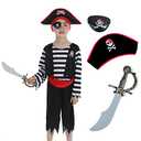 Leadtex Children's Pirate Costume Suit for Toddlers Boys Girls with All in one Pirate Suit,Cutlass, (Kids(4-6), White/Black)