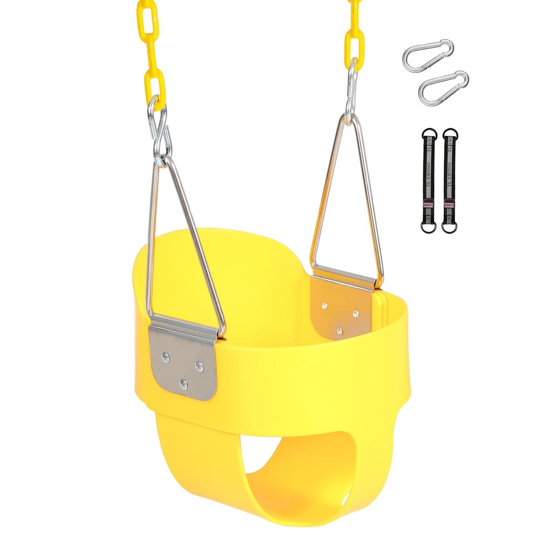Toddler Swing Seat with Coated Chains, Heavy Duty Kids High Back Bucket Swings with Tree Straps and Hooks for Outdoor, Playground, Backyard, Swing Set Accessories by Domaker, Yellow