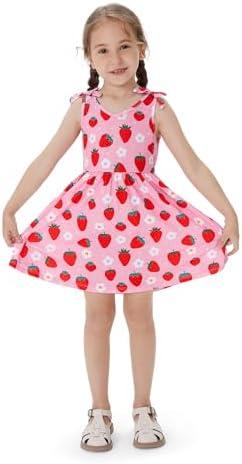 PATPAT Toddler Kid Girls Summer Dress Sleeveless Bow Shoulder Sling Dress Swing Sundress, Size 3Y