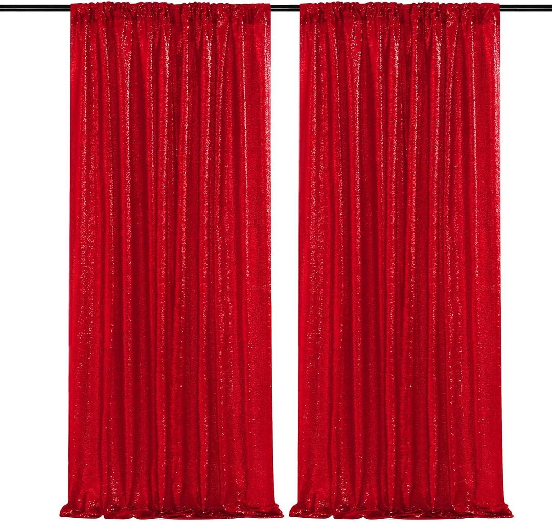 Party Backdrop Curtains 2 Pcs 5FTx10FT Red Sequin Backdrop Sparkly Glitter Fabric Backdrop Birthday Christmas Decorations