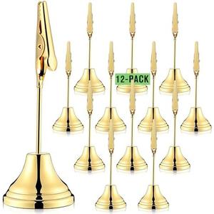 Skyygemm 12 Pcs Table Number Holders 3 Inch Place Card Holder with Alligator Clip Metal Table Card Holders Table Number Stands Table Sign Holders for Photos, Food Signs, Birthdays, Weddings (Gold)