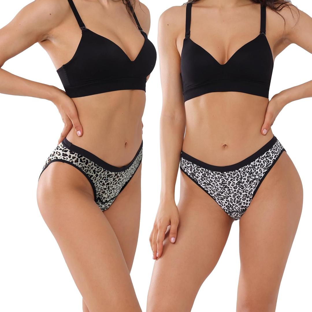 Washable Absorbent Incontinence Underwear for Women Leak Proof Postpartum Panties for Bladder Leaks 2 Pack (X-Large, Leopard A-Leopard B)