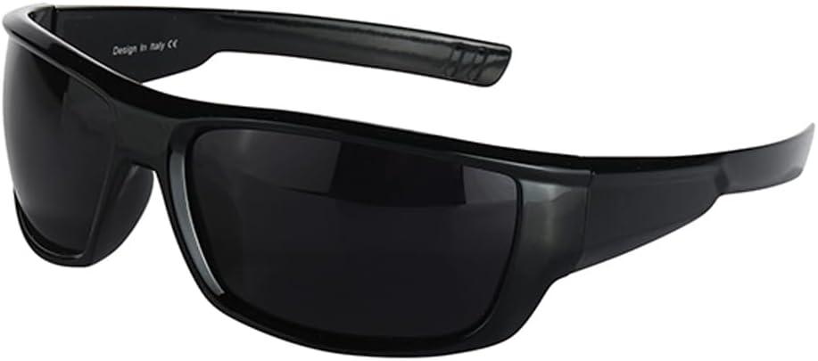PLOPLO Super Dark Black Sunglasses Biker Rider Wrap Around Sport Sunglass UV400 Protection For Sensitive Eyes