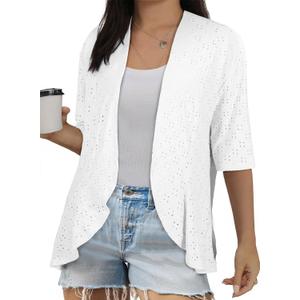 Eytino Plus Size Cardigan for Women Half Sleeve Netted Knit Ruffle Kimono Cover up Tops 2026 Spring Clothes(3X)
