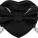 Cute Heart Shape Crossbody Bag for Girls Women Bowknot Heart Purse Glossy Leather Shoulder Purse Pearl Strap Mini Bag