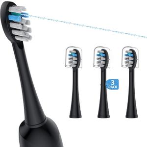 3 Pack Toothbrush Replacement Heads Compatible with WaterPik Sonic Fusion 2.0, FitMount Flossing Brush Head Fit for Water-Pic SF-01W SF-02W and 2.0 SF-03 SF-04 (Black)