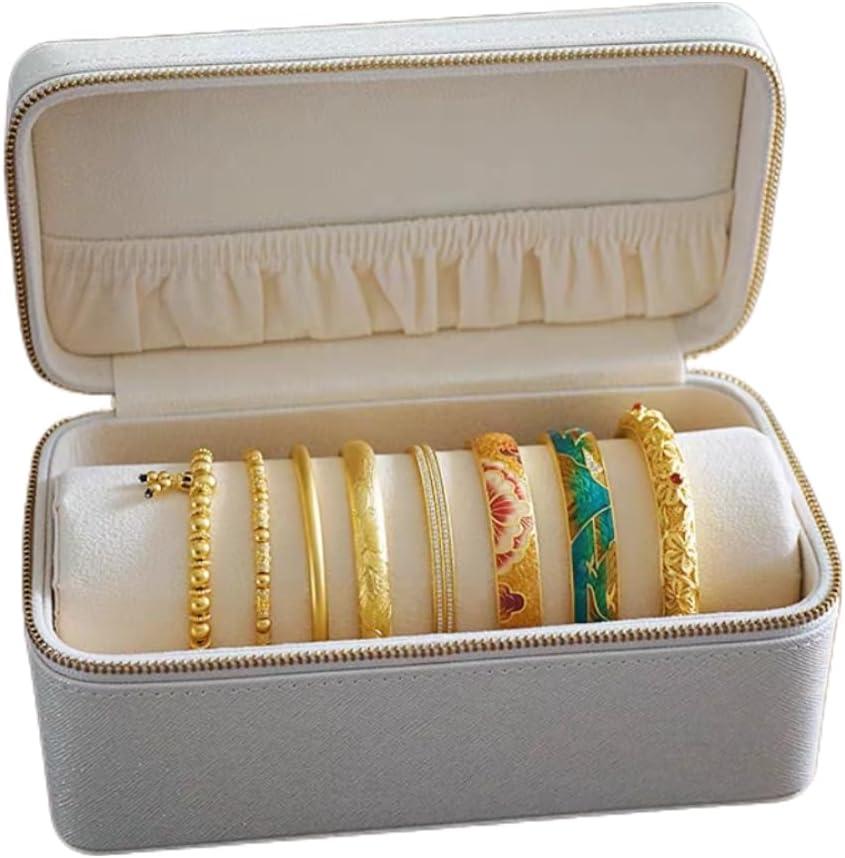 Bescott Bracelet Jewelry Box with 1 Removable Roll - Holder stores Bracelets Bangles Watches Display on Stand or Dresser (Beige-Small-7.48"X4.57"X3.35")