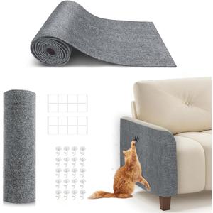 78.7"X15.8" Cat Scratching Mat, Self-Adhesive Cats Carpet, DIY Scratch Furniture Protector for Couch, Sofa, Wall & Doors, Durable Cat Scratch Guards Couch Cats Scratcher From Claw (Light Grey)