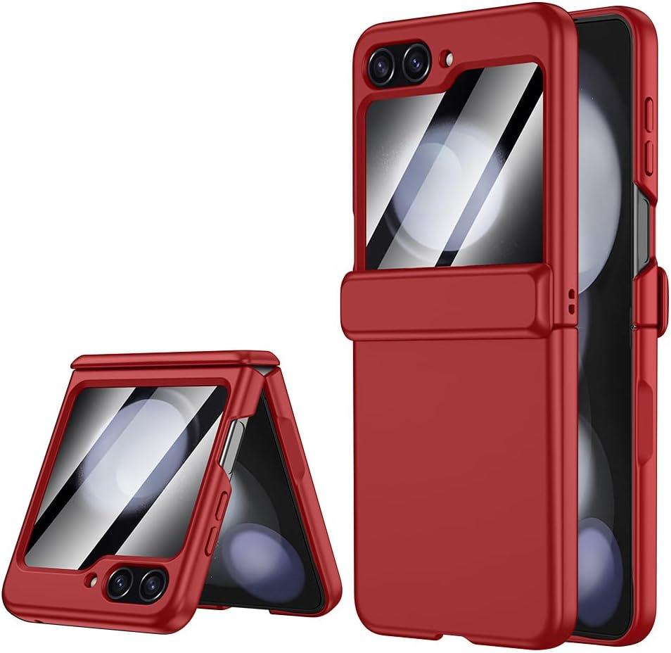 for Samsung Galaxy Z-Flip-5 Case: [Full Cover Hinge Protection] Slim Phone Case for Women and Men with Screen Protector Volume Key Protection Wireless Charging for Galaxy Z Flip 5 5G(2023) (Red) (Matte)