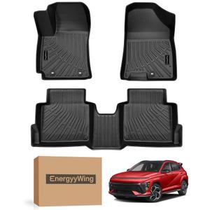Floor Mats for 2026 Hyundai Palisade Gasoline 7-Seater | Energyy Wing All-Weather TPE Custom Fit 1st-3rd Row Floor Liners 4PCs Set | Anti-Slip & Odorless Black Car Accessories for Hyundai Palisade