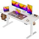 Huuger 55 x 28 Large Electric Standing Desk, Height Adjustable Copmuter Desk, 27.6" Deep Desktop, Stand up Gaming Office Table with 2 Hooks, 3 Preset Heights, for Home Office, White