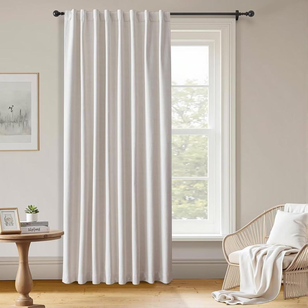 100% Blackout Curtains 96 inch Length1 Panel Faux Linen Long Drapes for Bedroom Living Room Black Out Room Darkening Curtain Thermal Insulated Back Tab Rod Pocket(W70 x L96, Natural)