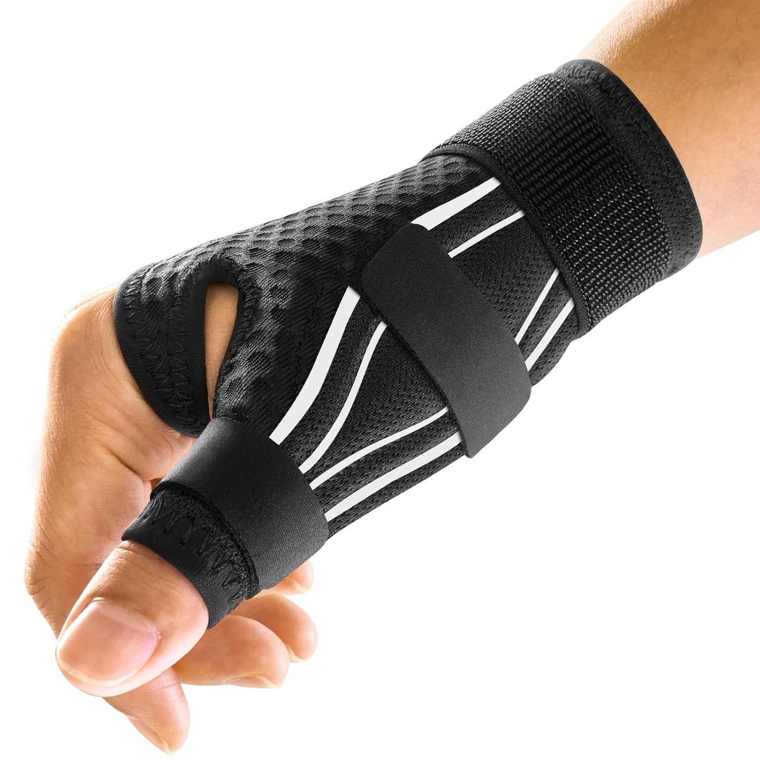 FREETOO Wrist and Thumb Brace Right Hand or Left Hand for Arthritis Pain and Support, Thumb Splint for Trigger Thumb, Finger Splint for Tendonitis, Sprain, MCP Pain Fits Palm 8.5''-10'' L/XL Black