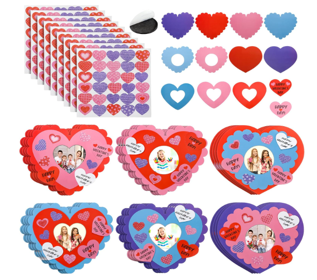 Saysurey 24 Pack Valentine Picture Frame Craft Kits for Kids Valentine's Day DIY Heart Photo Frame Bulk Magnet Classroom Art Crafts for Valentine's Day Party Decorations Gifts Game Class Activities