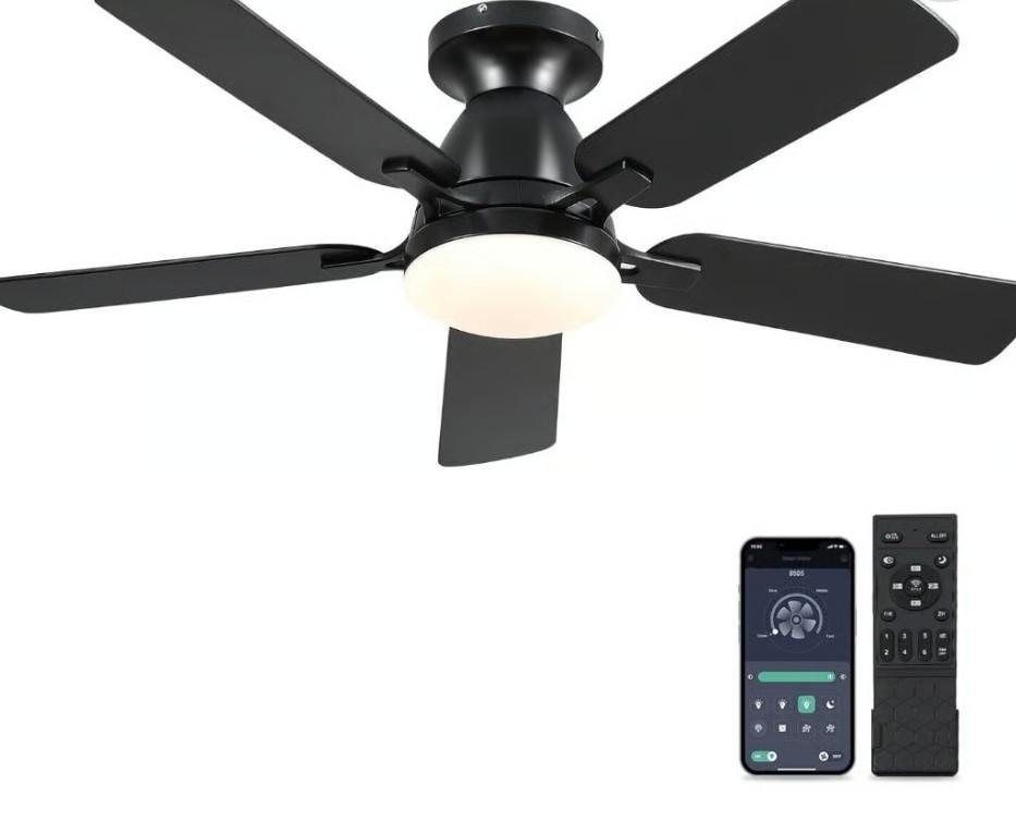 Ceiling Fans with Lights- 46 Low Profile Indoor Ceiling Fan with Light Black