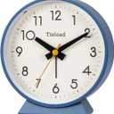 Tinload 4.5" Battery Operated Analog Alarm Clock, Small Silent Bedside Desk Clock with Night Light, Blue