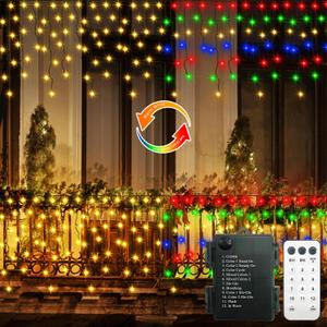echosari Outdoor Christmas Icicle Lights 10Ft Battery Color Changing Fairy Icicle Lights 102LED with 18 Drops Timer Waterproof Dimmable Christmas Decor for Eaves Roof (Warm White & Multi-Color)
