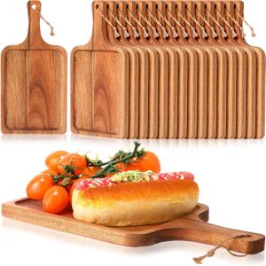 Tanlade 14 Count Acacia Wood Cutting Board with Handle Chopping Boards Decorative Charcuterie Platter Pizza Bread Cheese Fruit Serving Tray for Kitchen Counter Table Christmas Decorate(12 x 6 Inch)