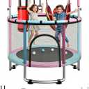55/60" Trampoline for Kids, 4.5/5 FT Toddler Trampoline with Enclosur Net, Basketball Hoop & Sandbag, 440 LBS Capacity, Adjustable HeightGifts for Ages 3-12 Boys & Girls