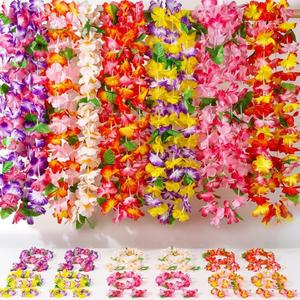 FUTUREPLUSX Hawaiian Leis, 48PCS Luau Party Decorations Including Necklace Headbands and Wristbands for Tropical Themed Party Girl Birthday Decor