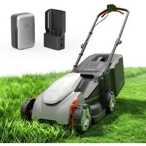 Litheli Cordless Lawn Mower 14 Inch, Brushless Motor Push Mower with Zero Maintenance, 5.0Ah Battery & Charger, Cuts up to 3000 Sq. Ft, 5-Position Height Adjustment (1-2.5 in), Lightweight Design