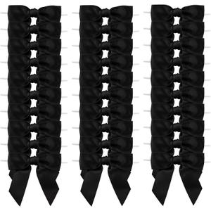 7Rainbows 30pcs Boutique 2.5" Black Satin Ribbon Twist Tie Bows for Tying Up Packages Gift Wrapping