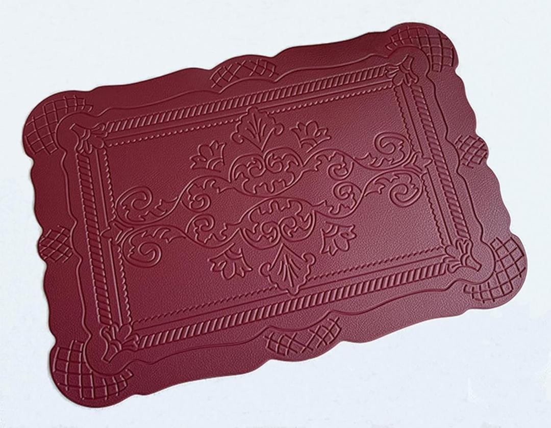 Faux Leather Placemats Set of 6, Rectangle Heat Resistant Table Mats, Non-Slip Oil & Waterproof Washable Place Mats for Kitchen Dining Room Coffee Table (Red)