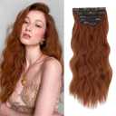 WECAN Clip in Hairpieces 20 Inch Auburn Long Wavy Curly 6PCS Hairpieces for Women Natural Thick Synthetic Fiber Double Weft Hair Full Head