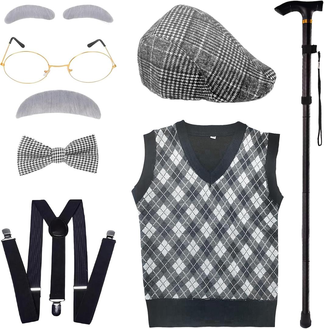 Kids 100 Days of School Costume for Boys - Old Man Costume Set with Many Parts,Old Person Costume (3T(3-4yr))