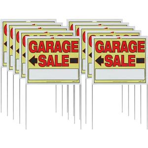 Sunburst Systems 3905 Garage Sale Sign, Assembled with metal U-Stake, Double Sided, 14" x 22" (Including Stakes), 10 Pack