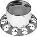Chrome Front and Rear Hub Cover Wheel Axle Cover Center Caps Kit with 33mm Lug Nut Covers Replacement for 20 in & 22.5 in & 24.5 in Semi Truck Wheels