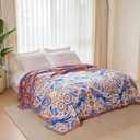 Boho Throw Blanket - 100% Cotton Ultra Soft Muslin Spring Blanket, 50"x60" Lightweight Floral Bird Framhouse Bedding Blanket for Bed, All Season Blue Bohemian Bedroom Home Decor Quilt