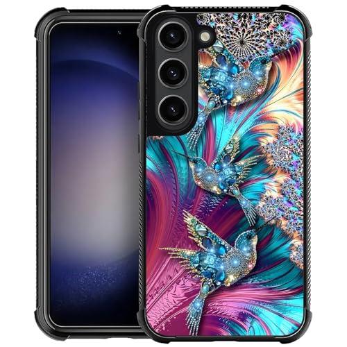 AshaPro Compatible with Samsung Galaxy S23 Case Reinforced Four Corner Shock-Absorbing Anti Slip Soft TPU Frame Case Compatible with Samsung Galaxy S23 6.1inch for Girls/Women Pattern Diamond Bird