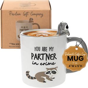 Pavilion Gift Company You Are My Partner In Crime - Raccoon Gray 17oz Dolomite Coffee Cup Mug