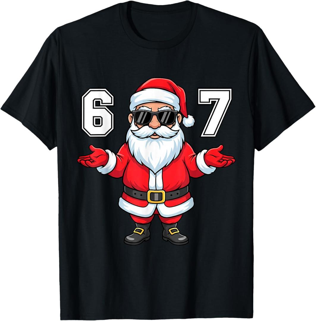 67 Christmas 6 7 Santa Six Seven Meme Pajamas Xmas Boys Teen T-Shirt Small