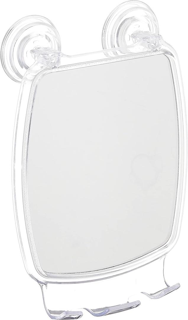 iDesign Plastic Power Lock Suction Shower Shaving Mirror with Razor Holder, Fog-Free Mirror for Bathroom or Tub, 6.25" x 8.5" x 2.5", Clear